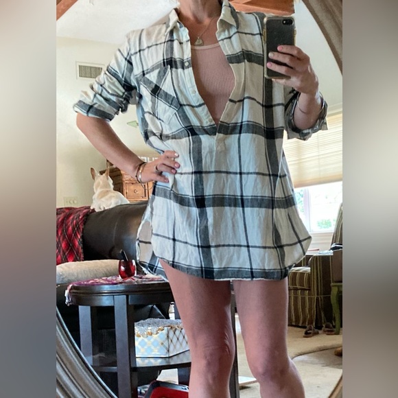 Merona Flannel Plaid White, Black and Gold Tunic Top XL - Picture 9 of 11